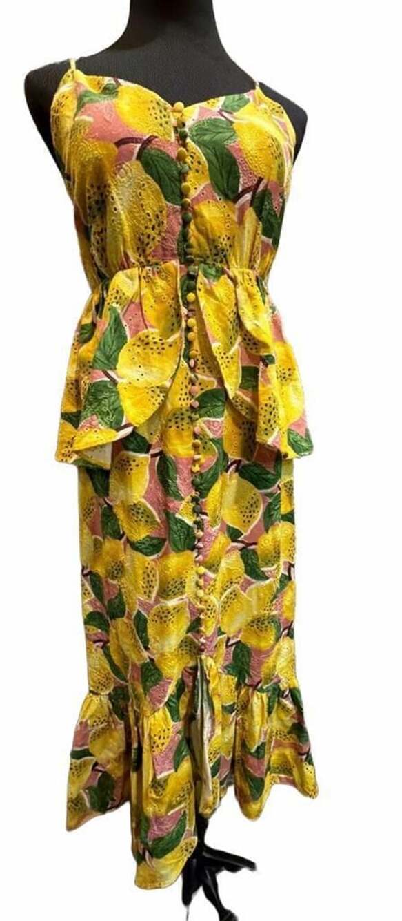 723 Farm Rio Fresh Lemons Ruffle Midi Dress Size S